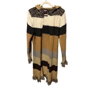 Lemo Vintage Y2K Striped Hooded Cardigan Large Knit Millennial Preppy Phoebe